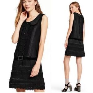 Anna Sui Black Tiered Embellished Mini Dress, NWT, Size M.